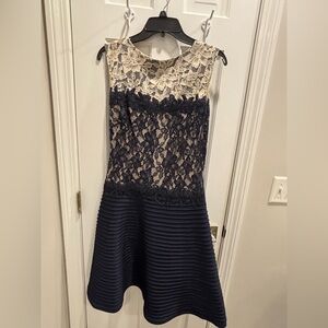 Tadashi Shoji Navy and Cream Lace Fit & Flare Dress